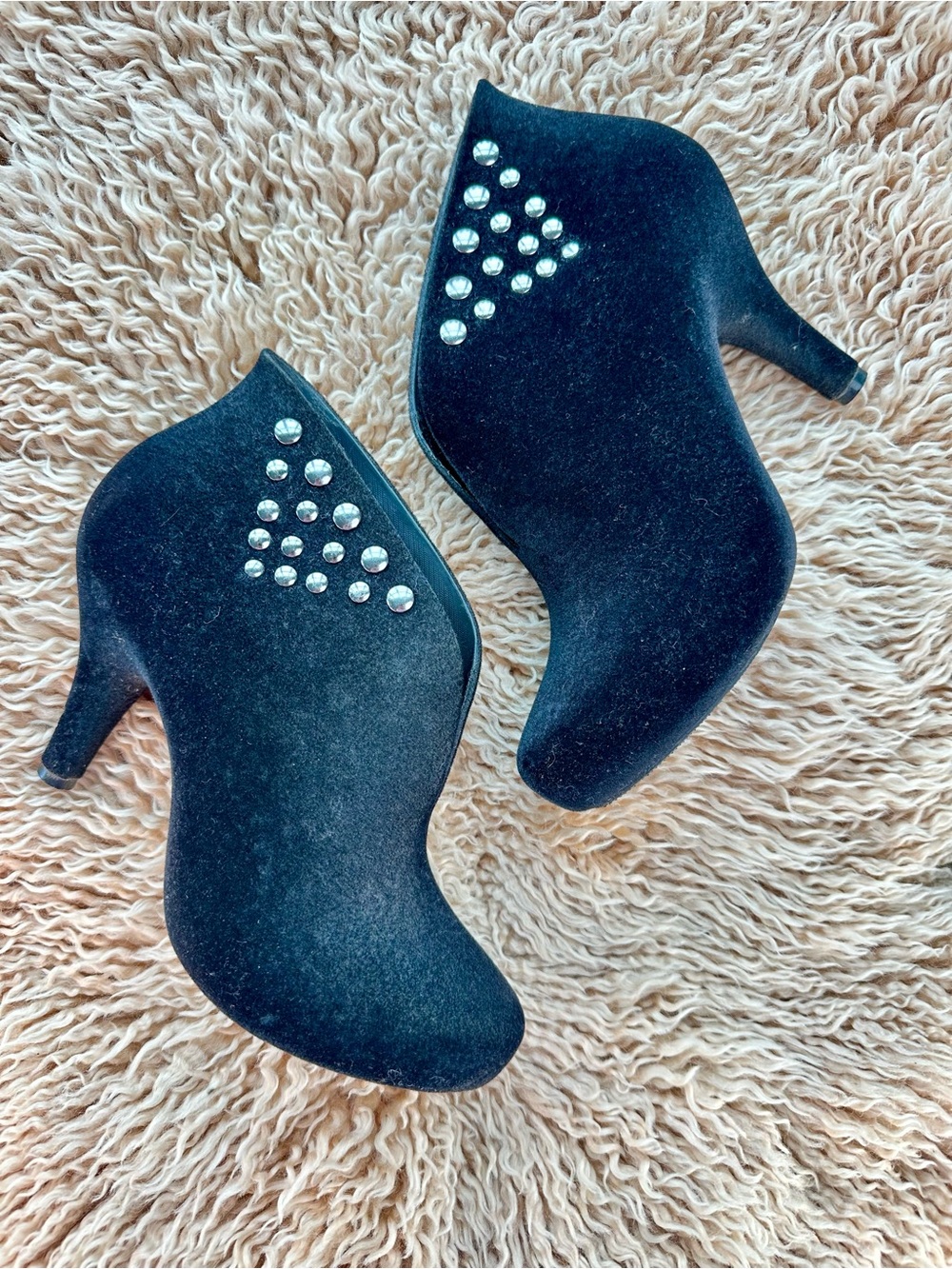 Melissa Ashanti Black Velvet Ankle Boots with Silver Studs Size 7 US 36 BR 38 EU
